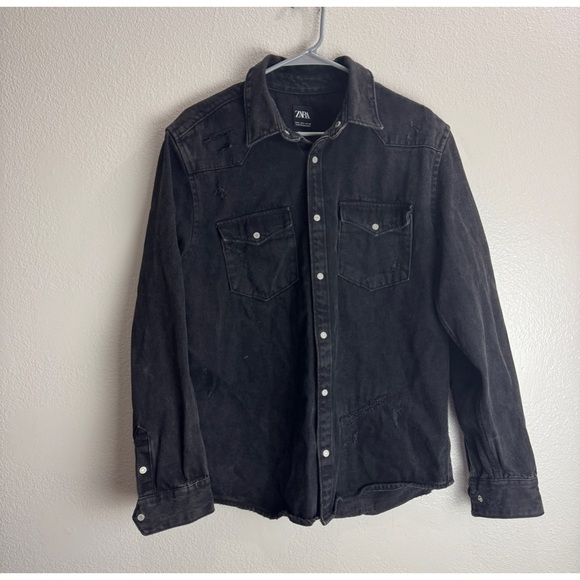 Zara Denim Snap Shirt Jacket Size Large Unisex - Picture 1 of 7